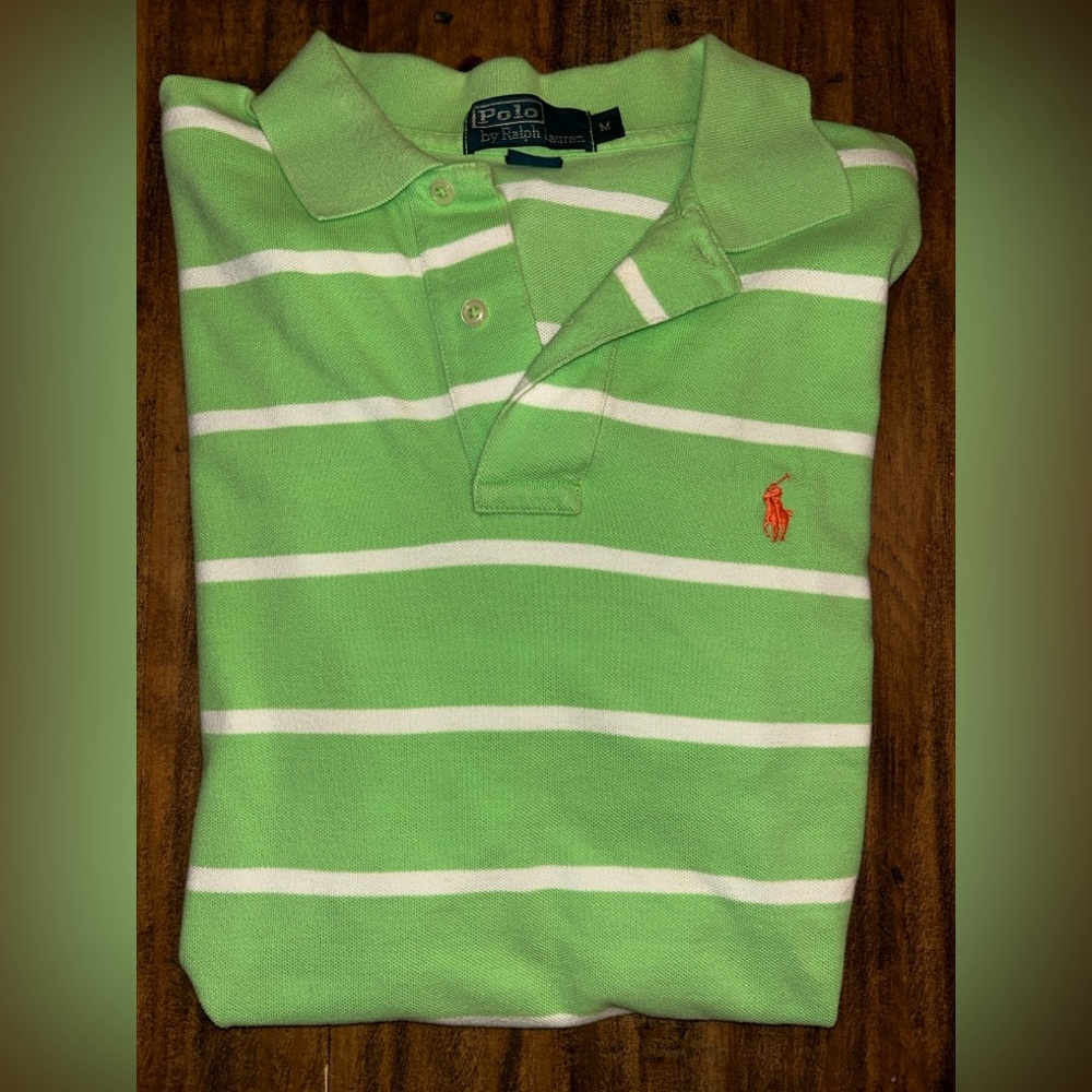 Polo Ralph Lauren Men’s Medium Green Striped Polo Shirt